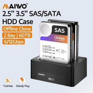 MAIWO 듀얼 베이 2.5/3.5인치 SAS/SATA 하드 디스크 외장 케이스 오프라인 복제 LED 디지털 표시등 포함 HD