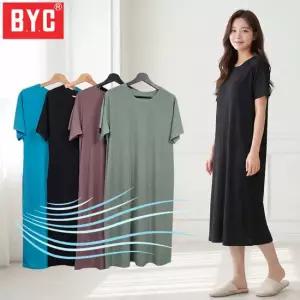 BYC 국내생산 플리츠 여름 반팔 롱 원피스 아이스 찰랑이 여성 홈웨어 빅사이즈 루즈