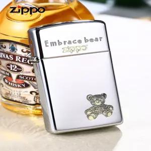 오센틱 Embrace Bear 대·소 대웅 한정판 ？ 브러시드 크롬 심층 조각 곰 캐릭터 남녀 선물 지포라이터