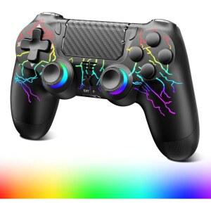 Wireless Controller for PS-4, Dual Vibration Game Jack Sensor, PS4/Slim/Pro Console/PC,RGB with Upgraded BLACK Headphone, Audio Joystick/Motion Sensing/Touchpad/Speaker/3.5mm Compatible Six-Axis