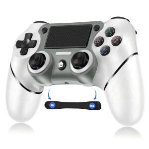 Wireless Controller Compatible with PS4/Pro/Slim, Black ps4 controller Cable 3.5mm 6-Axis Battery, Built-in 1000mAh Charging Vibration, Headphone Motion Sensor, & Dual (White) Jack, Speaker
