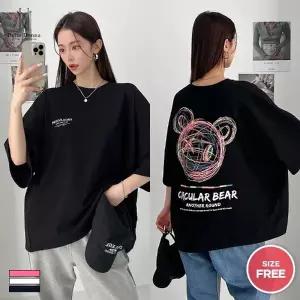 벨라도나 국산 여성 면100프로 써클베어 빅사이즈 오버핏 반팔 티셔츠 BLN26_NMT17