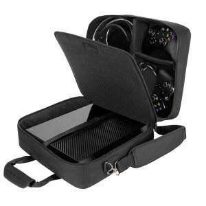 USA Gear Console Carrying Case Fits Resistant Cables for Black & Controllers, Customizable Storage Accessory Power One, Series - with Exterior, Travel Headset Xbox 360 S, Gaming more Water