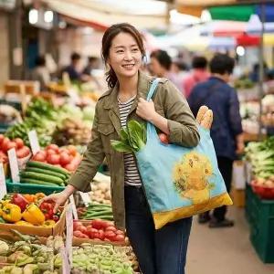 [골드스마일]501393 명화 프린팅 장바구니 접이식 에코백