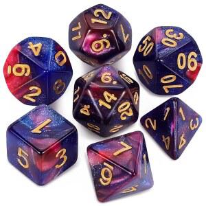 QMAY DND 주사위 세트 - 던전 앤 드래곤즈 D&D RPG 롤플레잉 게임 가방용 다면체 주사위(블루 믹스 퍼플 성운) 7개 VHJ