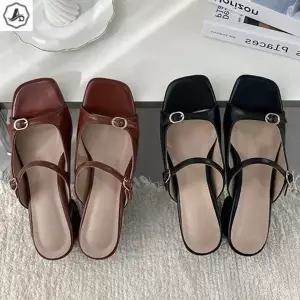[애슬릿] 뮬 슬리퍼 메리제인 버클 투스트랩 발편한 통굽 키높이 힐 5cm