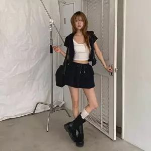 [옷자락]여자 체형커버 여리핏 반팔 후드집업 캉캉 미니스커트 데일리 세트