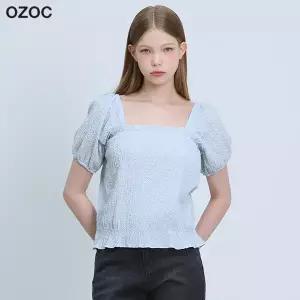 [오조크(OZOC)] 스퀘어넥 링클 퍼프 블라우스 (택가격: 89000원)