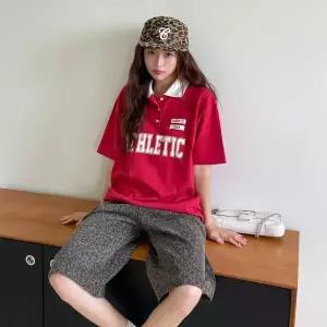[신세계라이브쇼핑][옷자락] 여자 데일리 캐주얼 오버핏 애슬레틱 럭비 카라 반팔 티셔츠