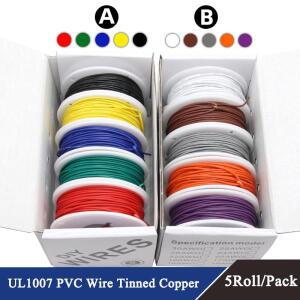 UL1007 와이어5색 혼합 키트 PVC 절연 주석 도금 구리 케이블 30 28 AWG 전기 라인