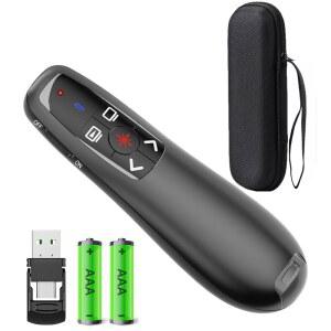 케이스 스토리지가 있는 프레젠테이션 클리커 USB-A&C 수신기가 무선 프레젠터 리모컨 데스크톱 컴퓨터와 노트북 모두에 적합 MAC 키노트 배터리 및 저장 가방 포함 LBBYDLL VF5