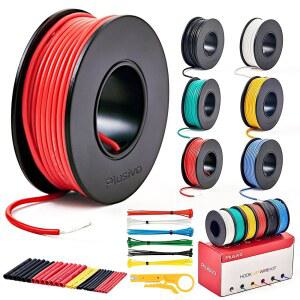 22 AWG 스트랜드 와이어 키트 U2013 실리콘 코팅 구리 게이지 프리틴닝 23피트 / 7M 각 스풀 6가지 색상(블랙 레드 옐로우 그린 블루 화이트) 전기 점퍼 후크 (PLUSIVO) V1Q