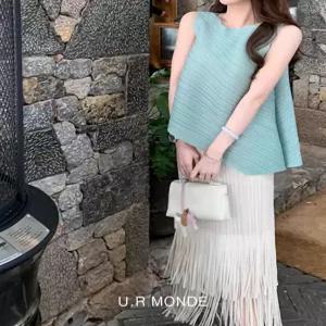 [유아몽드]A라인 가로 주름 블라우스 민소매 티셔츠 태슬 주름