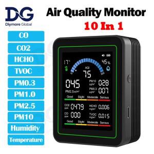 새로운 10 in 1 공기질 모니터 PM0.3 PM1.0 PM2.5 감지기 CO2 TVOC HCHO PM AQI 온도 및 습도 가정 사무실