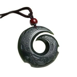 HETIAN JADE CIRCLE NECKLACE 행운의 조각한 AUSPICIOU 부적 펜던트 손으로 PEACE LUCKY 인증서