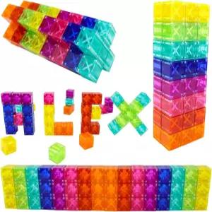 브레인스파크 48PCS 반투명 멀티 컬러 디지트블록 마그네틱 빌딩 몬테소리 클리어 자석 큐브 남아용 스태킹