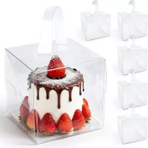 6PCS 6x6x5인치 투명 케이크 상자 - 휴대용 손잡이 및 보드가 있는 RAINFLOW 미니 선물 간식 보류 도넛
