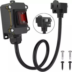 3피트 14AWG 케이블 피기백 플러그(3가지)가 있는 인라인 코드 스위치 IP67 방수 연장 AC/DC 20A-125V