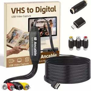 3피트 VHS-디지털 컨버터 Mac/Windows용 비디오 캡처 카드 VCR Hi8 MiniDV USB 2.0 RCA-USB 및 어댑터 포함