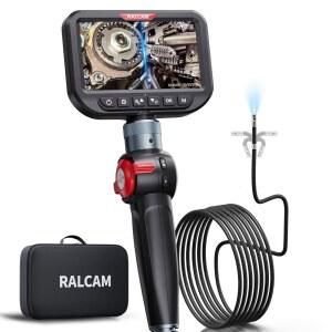 RALCAM 듀얼 렌즈 관절 보어스코프 5인치 HD 화면의 10피트 반강체 검사 카메라 8.5MM 슬림 방수 프로브 자동차 HVAC 파이프용 조명이 있는 양방향 내시경 카메라 hWZ