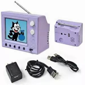 미니 레트로 TV 2.4인치 HD 480p 픽셀 포켓 타이니 8GB 저장 공간 USB 업로드 비디오 지원 180분 배터리