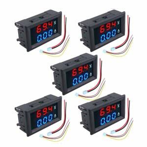 DIYMORE 5PCS 0.28인치 전압 증폭기 디지털 측정기 DC 100V 10A 방수 듀얼 디스플레이 전류 미니 3비트 LED 패널(레드-블루) hUB