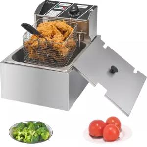 바구니가 달린 상업용 딥 프라이어 1700W 9.7QT/9.1L 두꺼운 스테인리스 조리대 전기 대용량 온도 조절