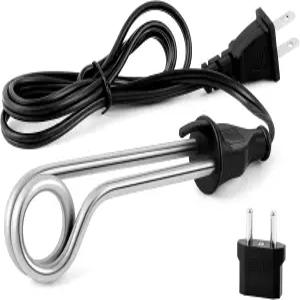 휴쿼리 1피스 휴대용 침수 온수기 300W 120/240V 전기 캠핑 액세서리 듀얼 전압 히터 여행용 보일러 블랙