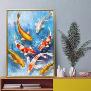 1.하늘색물바탕 잉어그림_A2 골드알루미늄 풍수그림