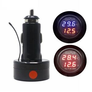 3in 1 LED 자동차 디지털 배터리 전압 측정기, 온도계, USB 충전, 12V 및 24V 적합