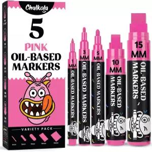 Chalkola 5 핑크 페인트 펜 - 금속 패브릭 유리 자동차 타이어 가구 터치업 목재 및 플라스틱 표면용 기반