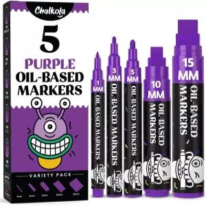 Chalkola 5 퍼플 페인트 펜 - 금속 패브릭 유리 자동차 타이어 가구 터치업 목재 및 플라스틱 표면용 기반