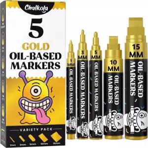 Chalkola 5 골드 페인트 펜 - 금속 패브릭 유리 자동차 타이어 가구 터치업 목재 및 플라스틱 표면용 기반