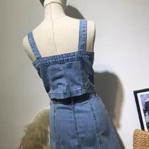 레이어드 뷔스티에 여성 조끼 크롭 슬림 청 여름 데님 탑 나시 푸른 후드