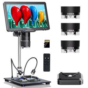 TOMLOV TRIL110 3렌즈 디지털 현미경: 10.1인치 2500X 2K HDMI 코인 현미경 돋보기(IPS 화면 포함) 성인용 LCD 납땜 현미경 14개의 LED 조명 PC/TV 호환 가능 hDF