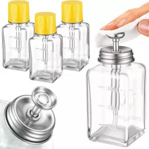 도멘시 4개 6온스/180ml 유리 푸시 다운 펌프 디스펜서 병 알코올 메이크업용 사각 액체 매니큐어 리무버