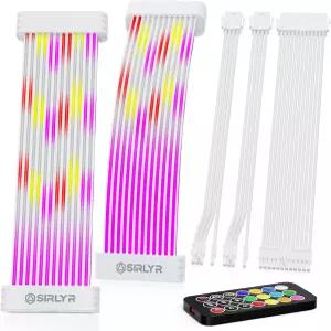 조명 패널과 24핀 마더보드가 장착된 Sirlyr RGB PSU 케이블 세트 GPU PC 전원 공급 연장 모드 - 원격 ARGB