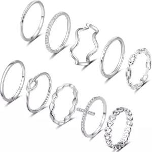 여성용 ZOERAY 10PCS 14K 금도금 스태킹 링 엄지 너클 밴드 플레인 트위스트 얇은 조인트 핑거 웨딩 골드