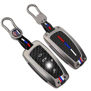 BMW 키포브 커버용 QBUC 키체인 키리스 엔트리가 있는 아연 합금 헤비 듀티 실리콘 프로텍터 1 3 4 5 6 7 시리즈 X3 X4 M5 GT3 GT5 (건메탈-카본 파이버)용 자동차 키 케이스 hZU