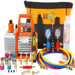 BACOENG R1234YF AC 진공 펌프 및 게이지 세트 R134a R410a 냉매용 누출 감지기가 있는 4 CFM HVAC 캔 탭