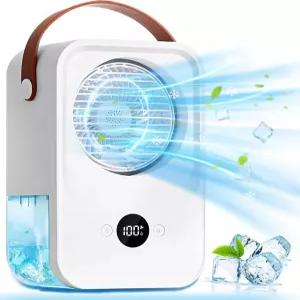 음성 제어 기능이 있는 FADACHY 휴대용 AC 팬 - 4000mAh 충전식 배터리 4단 미니 데스크탑 에어컨 자동차