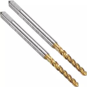 uxcell 2pcs 나선형 플루트 나사산 탭 2-56 UNC 2B 기계 비트 티타늄 코팅 나사 수리 도구 M2 고속 강철