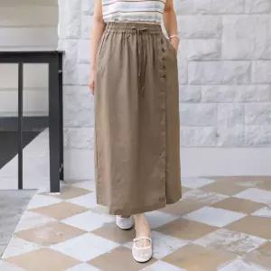 우먼피비지 내추럴 린넨 100 밴딩 스트링 트임 롱 스커트_3color