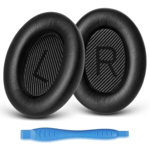GEVO 이어 패드 BOSE QC35 I QC35용 쿠션 교체 QUIETCOMFORT 35 II 헤드폰 및 단백질 가죽 소음 차단 메모리 폼(블랙) 포함