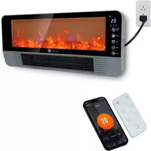 스페이스 히터 실내용 벽난로 WiFi 및 Tuya 앱 제어 3D 화염 효과 1500W 휴대용 에어컨 고속 난방 공간