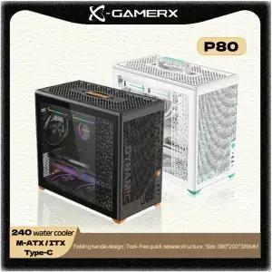 파워트레인 XGAMERX P80 PC 케이스 ITX MATX 240 수냉 쿨러 게이밍 TYPEC 데스크탑 접이식 핸들 휴대용