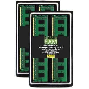 네믹스 램 32GB (4X8GB) DDR3 1600MHZ PC3-12800 2RX8 1.35V 240핀 비ECC UDIMM 언버퍼링 데스크톱 메모리 키트 pG7