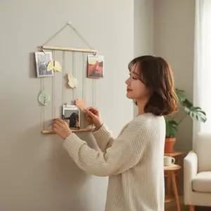 우드 집게 행거 LED 포토월 인테리어 벽면 사진 꾸미기 세트