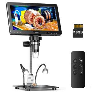톰로프 DM9 맥스 디지털 현미경: 20MP 10.1인치 1500배 HD IPS HDMI 코인 현미경 확대경 화면 오류 동전 성인용 LCD 납땜 현미경 LED 조명 10개 PC/TV 호환 16GB hBU