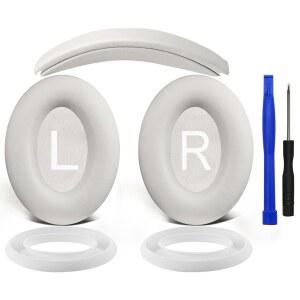 보스 콰이어트컴포트 45 (QC45) /콰이어트컴포트 35 (QC35 QC35II) /QC SE 무선 헤드폰 이어패드 쿠션 + 헤드밴드 실리콘 커버 프로텍터 - 화이트 스모크 vZU